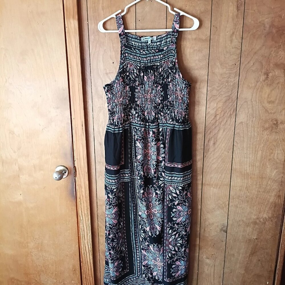 Bailey Girl Black Floral Maxi Dress Size 2 Sleeveless Smocked Boho